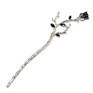 Brand New Silver Black Rose Hair Pin